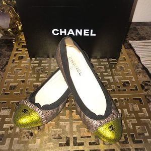 Chanel Metallic Woven Cap-Toe Flats